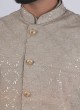 Wedding Wear Grey Nehru Jacket With Kurta