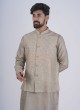 Wedding Wear Grey Nehru Jacket With Kurta