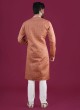 Orange Readymade Cotton Silk Printed Kurta Pajama
