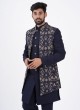 Jacket Style Navy Blue Indowestern In Silk
