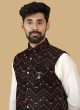 Embroidered  Black Velvet Nehru Jacket