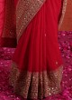 Traditional Deep Red Organza Bridal Saree