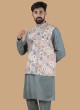 Thread Embroidered Pista Green Nehru Jacket Set