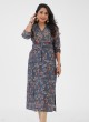 Flower Printed Cotton Silk Kurti In Blue Color