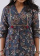 Flower Printed Cotton Silk Kurti In Blue Color