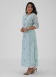 Flower Printed Kurti In Aqua Color