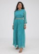 Chiffon Printed Jumpsuit In Turquoise Color
