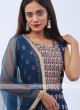 Blue color chiffon anarkali suit.