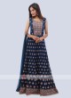 Blue color chiffon anarkali suit.