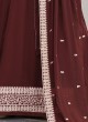 Zari Embroidered Brown Georgette Anarkali Suit