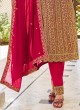 Deep Pink Zari Embroidered Dress Material