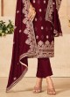 Wedding Wear Dark Maroon Vichitra Silk Dress Material