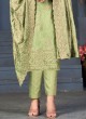 Vichitra Silk Pista Green Embroidered Dress Material