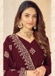 Vichitra Silk Maroon Embroidered Dress Material