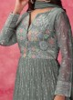 Designer Grey Embroidered Georgette Anarkali Set