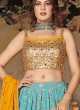 Wedding Wear Sky Blue And Mustard Yellow Lehenga Choli