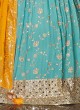 Wedding Wear Sky Blue And Mustard Yellow Lehenga Choli