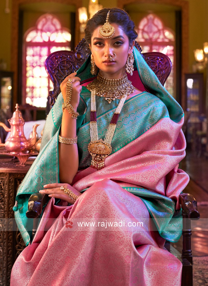 Pink and green outlet wedding saree