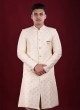 Art Silk Cream Color Wedding Indowestern