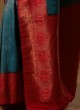 Traditional Peacock Blue and Red Art Silk Saree