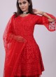 Thread Work Gharara Style Suit In Red