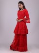 Thread Work Gharara Style Suit In Red