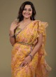 Yellow Organza Floral Saree With Embroidered Blouse