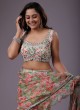 Light Pink Saree In Organza With Floral Print