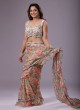 Light Pink Saree In Organza With Floral Print