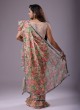 Light Pink Saree In Organza With Floral Print