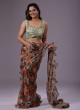 Green Organza Saree With Floral Prints