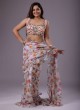 Off White Floral Printed Organza Saree