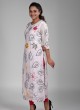 White Silk Kurti in Digital Floral Print