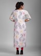 White Silk Kurti in Digital Floral Print