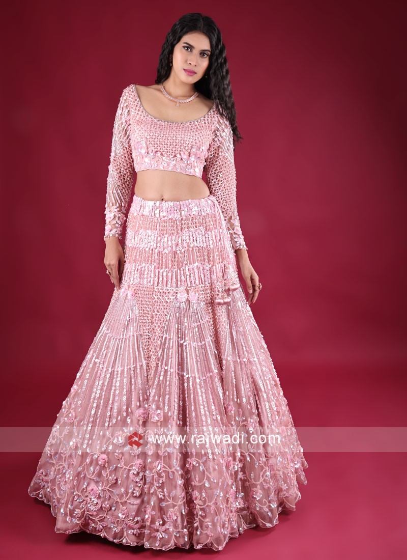 Light Pink Bridal Lehenga with Fine Pearl Jaal Hand Embroidery - Rana's by  Kshitija