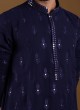 Thread Work Kurta Pajama In Navy Blue