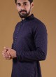 Thread Work Kurta Pajama In Navy Blue Color