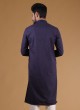 Thread Work Kurta Pajama In Navy Blue Color