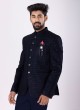 Velvet Jodhpuri Suit In Navy Blue Color