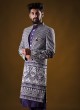 Thread Work Jacket Style Indowestern In Blue Color