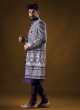Thread Work Jacket Style Indowestern In Blue Color