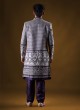 Thread Work Jacket Style Indowestern In Blue Color