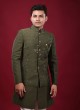 Sequins Work Green Nehru Jacket Suit