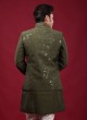 Sequins Work Green Nehru Jacket Suit