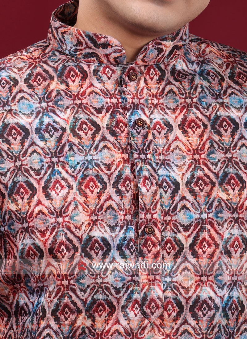 Printed Kurta Pajama In Multi Color