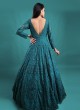 Floor Length Heavy Work Gown In Rama Green