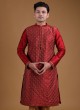 Thread Work Kurta Pajama In Maroon Color