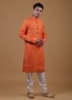 Simple And Sober Kurta Pajama In Orange Color