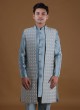 Wedding Wear Indowestern In Powder Blue Color