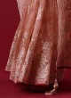 Net Fabric Saree In Peach Color